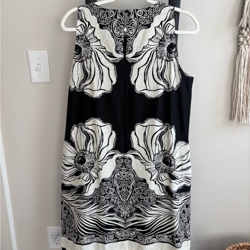 Linen Black and White Sheath Dress Size M